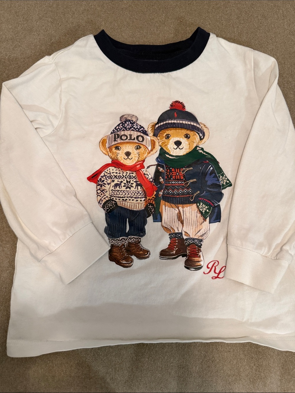 Ralph Lauren White Long-Sleeve Tee with Polo Bear Winter Print